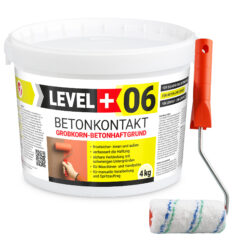Betonkontakt Haftbrücke Putzgrund Grundierung Betongrundierung 4Kg + Farbroller 10cm Mikrofaser LEVEL+06