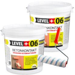 Betonkontakt Haftbrücke Putzgrund Grundierung Betongrundierung 50Kg + Farbroller 25cm Mikrofaser LEVEL+06