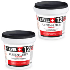 Fliesenkleber Fertigkleber Flexkleber weiß innen und außen Steinkleber Flex D2TE 3KG LEVEL+12