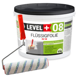 Flüssigfolie in 1K Dichtfolie Abdichtfolie Abdichtung Bad Dusche Küche Wasserdicht 12Kg + Farbroller 25cm LEVEL+08