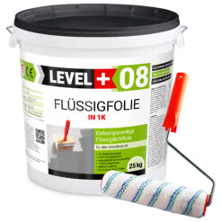 Flüssigfolie in 1K Dichtfolie Abdichtfolie Abdichtung Bad Dusche Küche Wasserdicht 25Kg + Farbroller 25cm LEVEL+08