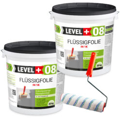 Flüssigfolie in 1K Dichtfolie Abdichtfolie Abdichtung Bad Dusche Küche Wasserdicht 40Kg + Farbroller 25cm LEVEL+08