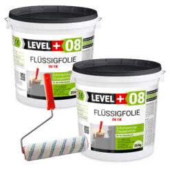 Flüssigfolie in 1K Dichtfolie Abdichtfolie Abdichtung Bad Dusche Küche Wasserdicht 50Kg + Farbroller 25cm LEVEL+08