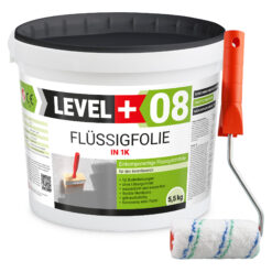 Flüssigfolie in 1K Dichtfolie Abdichtfolie Abdichtung Bad Dusche Küche Wasserdicht 5,5Kg + Farbroller 10cm LEVEL+08