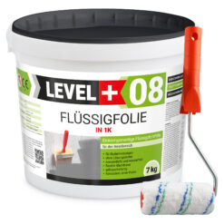 Flüssigfolie in 1K Dichtfolie Abdichtfolie Abdichtung Bad Dusche Küche Wasserdicht 7Kg + Farbroller 10cm LEVEL+08
