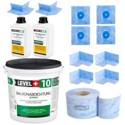 DichtSet 20kg Balkonabdichtung 2K Badabdichtung 25m Dichtband Tiefengrund LEVEL+ SET29
