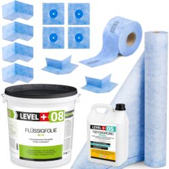 Dichtset 20Kg Flüssigfolie Dichtbahn Dichtband Dichtecke Badabdichtung LEVEL+ SET45
