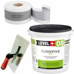 Dichtset Badabdichtung Dichtfolie Duschelement Dichtband Flüssigfolie 20kg + Zahnglätter Edelstahl LEVEL+ SET49