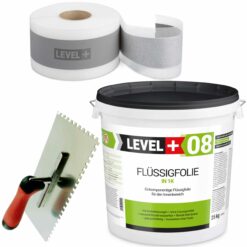 Dichtset Badabdichtung Dichtfolie Duschelement Dichtband Flüssigfolie 25kg + Zahnglätter Edelstahl LEVEL+ SET50