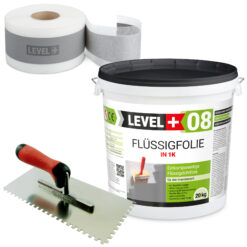 Dichtset Badabdichtung Dichtfolie Duschelement Dichtband Flüssigfolie 20kg + Zahnglätter Edelstahl LEVEL+ SET49