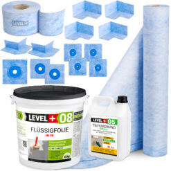 Mega Dichtset Flüssigfolie 25Kg Dichtbahn Ecke Dichtband für Bad Dusche LEVEL+ SET52
