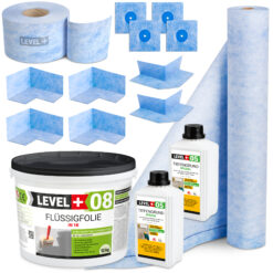 Dichtset Flüssigfolie 12kg Dichtband Dichtbahn 2m Bad 10m2 Abdichtung LEVEL+ SET59