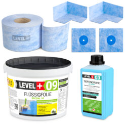 Dichtset Flussigfolie 4kg Dusche und Balkonabdichtung Innen Außen LEVEL+ SET61