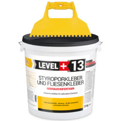 Styroporkleber Dispersionkleber Korkkleber 20kg Polymerbasis + Kunstoffzahnspachtel 6x6mm SET LEVEL+13