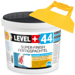 Super Finish Fertigspachtel Q1-Q4 Spachtelmasse 10Kg Perfekt Glatt Weiß Innenbereich + Kunststoffspachtel Fugenspachtel ohne Zahnung Set LEVEL+44