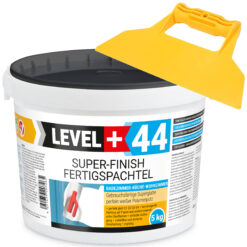 Super Finish Fertigspachtel Q1-Q4 Spachtelmasse 5Kg Perfekt Glatt Weiß Innenbereich + Kunststoffspachtel Fugenspachtel ohne Zahnung Set LEVEL+44