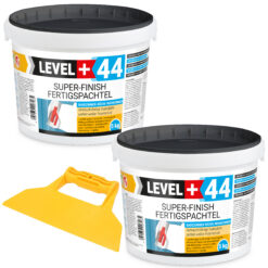 Super Finish Fertigspachtel Q1-Q4 Spachtelmasse 5+5Kg Perfekt Glatt Weiß Innenbereich + Kunststoffspachtel Fugenspachtel ohne Zahnung Set LEVEL+44