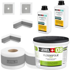 Dichtset für Dusche Bad Flüssigfolie 12kg Primer Dichtband Dichtecken LEVEL+ SET56