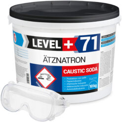 Ätznatron Entfetter Rohrreiniger Perlen Caustic Soda Eimer 10kg Seifenindustrie + Schutzbrille Arbeitsschutz Set LEVEL+71