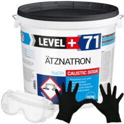 Rohrreiniger Ätznatron Entfetter Perlen Caustic Soda Eimer 20kg Seifenindustrie + Schutzbrille + Nitrillhandschuhe Arbeitsschutz Set LEVEL+71