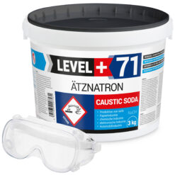 Ätznatron Entfetter Rohrreiniger Perlen Caustic Soda Eimer 3kg Seifenindustrie + Schutzbrille Arbeitsschutz Set LEVEL+71