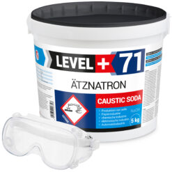 Ätznatron Entfetter Rohrreiniger Perlen Caustic Soda Eimer 5kg Seifenindustrie + Schutzbrille Arbeitsschutz Set LEVEL+71