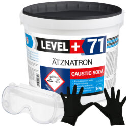 Rohrreiniger Ätznatron Entfetter Perlen Caustic Soda Eimer 5kg Seifenindustrie + Schutzbrille + Nitrillhandschuhe Arbeitsschutz Set LEVEL+71