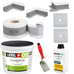 Dicht Set für Dusche Bad Dichtband Flüssigfolie 7kg + Spachtelkelle 60mm LEVEL+ SET102