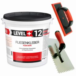 Fliesenkleber Flex 20kg + Fugbrett + Zahnglätter Dispersionskleber Profi LEVEL+ SET204