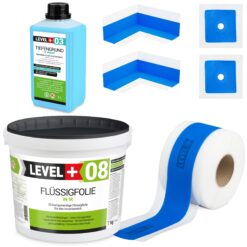 Dichtset Duschabdichtung Flüssigfolie 7kg Innenecke Dichtband Bad Dusche Küche LEVEL+ SET302