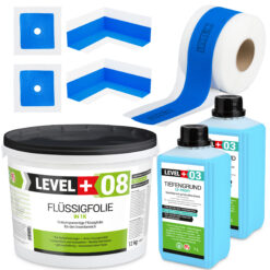 Dichtset Duschabdichtung Flüssigfolie 12kg Innenecke Dichtband Bad Dusche Küche LEVEL+ SET303