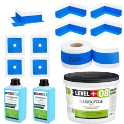 Dichtset Duschabdichtung Flüssigfolie 9,5kg Innenecke Dichtband Bad Dusche Küche LEVEL+ SET320
