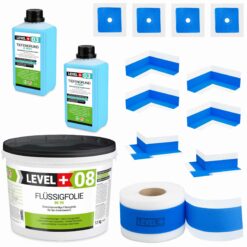 Dichtset Duschabdichtung Flüssigfolie 12kg Innenecke Dichtband Bad Dusche Küche LEVEL+ SET321