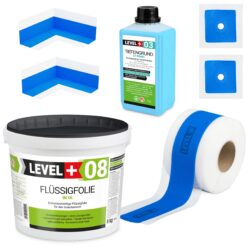 Dichtset Duschabdichtung Flüssigfolie 8kg Innenecke Dichtband Bad Dusche Küche LEVEL+ SET322