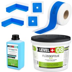 Dichtset Duschabdichtung Flüssigfolie 9,5kg Innenecke Dichtband Bad Dusche Küche LEVEL+ SET323