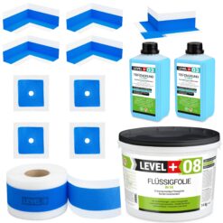 Dichtset Duschabdichtung Flüssigfolie 14kg Innenecke Dichtband Bad Dusche Küche LEVEL+ SET325