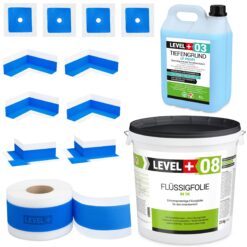 Dichtset Duschabdichtung Flüssigfolie 25kg Innenecke Dichtband Bad Dusche Küche LEVEL+ SET327