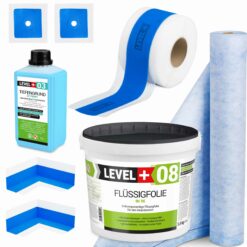Dichtset Duschabdichtung Flüssigfolie 5,5kg Innenecke Dichtband Bad Dusche Küche LEVEL+ SET331