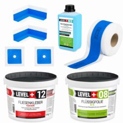 Abdichtung Set Kleber 5kg Flüssigfolie 4kg Dichtband Duschabdichtung Bad LEVEL+ SET500