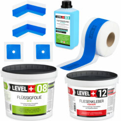 Abdichtung Set Kleber 5kg Flüssigfolie 5,5kg Dichtband Duschabdichtung Bad LEVEL+ SET501