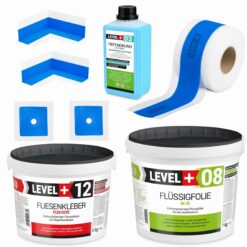 Abdichtung Set Kleber 5kg Flüssigfolie 7kg Dichtband Duschabdichtung Bad LEVEL+ SET502