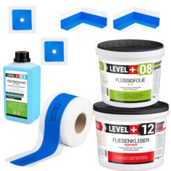 Abdichtung Set Kleber 7kg Flüssigfolie 10kg Dichtband Duschabdichtung Bad LEVEL+ SET503