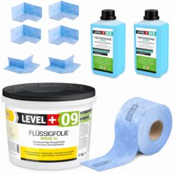 Dichtset Flussigfolie 12kg Balkonabdichtung und Badabdichtung Innen Außen LEVEL+ SET60