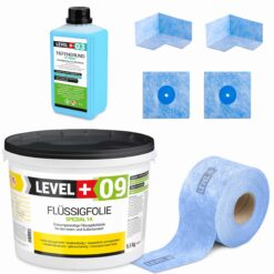Dichtset für Bad Dusche, Balkon Abdichtung Dichtband Flussigfolie 9,5kg LEVEL+ SET65