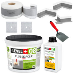 Dicht Set für Dusche Bad Dichtband Flüssigfolie 7kg + Spachtelkelle 60mm LEVEL+ SET102