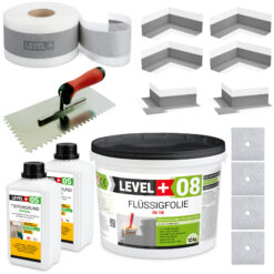Dichtset Flüssigfolie 12kg Dichtband Tiefgrund für Bad + Zahnglätter 6mm LEVEL+ SET103