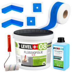 Dichtset Abdichtung Flüssigfolie 7kg Dichtband 5m Tiefengrund Farbroller 10cm Dichtband LEVEL+ SET292