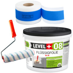 Dichtset Abdichtung Flüssigfolie 12kg Dichtband 10m Farbroller 25cm Dichtband LEVEL+ SET293