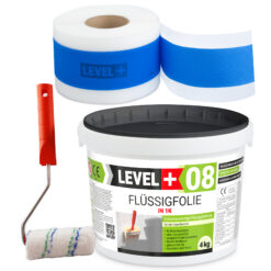 Dichtset Abdichtung Flüssigfolie 4kg Dichtband 5m Farbroller 10cm Dichtband LEVEL+ SET294