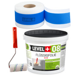 Dichtset Abdichtung Flüssigfolie 5,5kg Dichtband 5m Farbroller 10cm Dichtband LEVEL+ SET295